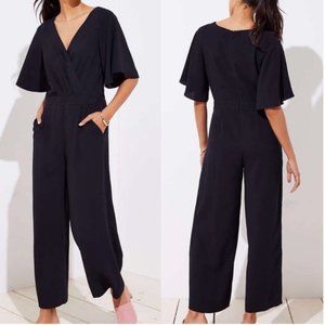 LOFT Flare Sleeve Wrap Black Jumpsuit size 6P